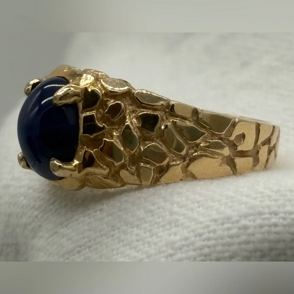 14k Gold Nugget Design Blue Prong Set Stone - Picture 7 of 15